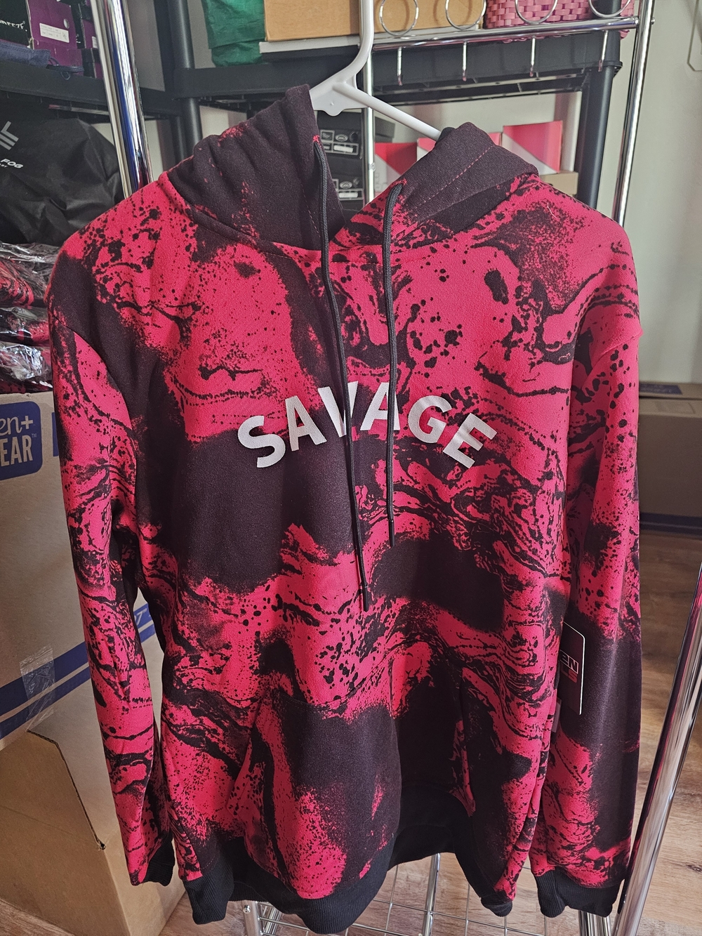 Seven Souls Savage Red and Black Marble Print Hoodie.